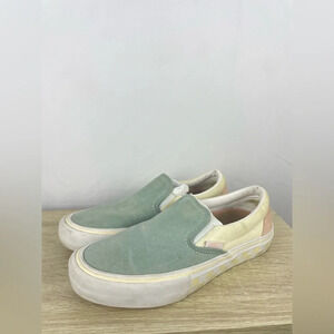 Vans Men’s slip on pro washout blue antique white canvas and suede sneakers 7